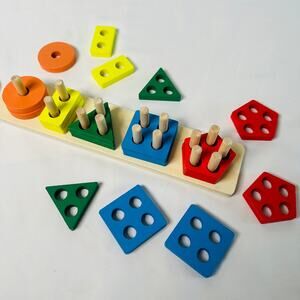Montessori Wooden Colorful Geometric Shape Sorter Stacking Puzzle